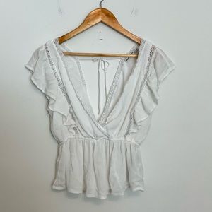 White Lace Abercrombie & Fitch White Blouse Low Cut, Open Back